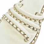 Chanel CC Logo Chain Strap Cork Sole Leather Sandals Ivory 38 Recommended — view 8