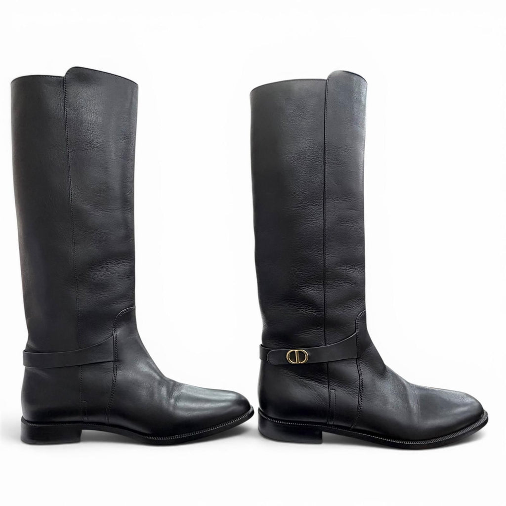 Dior Empreinte CD Buckle Leather Long Boots Black — view 3