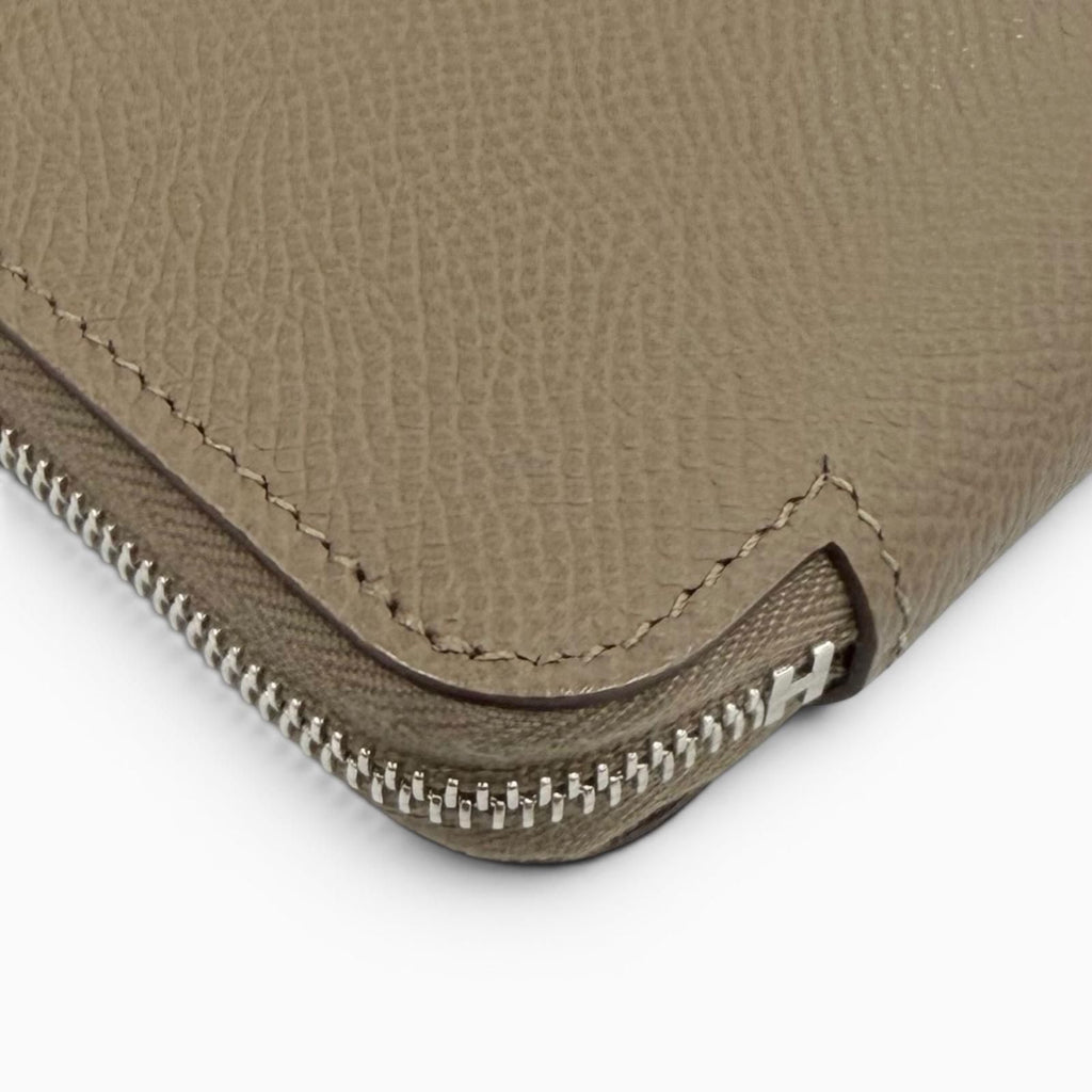 Hermes Compact Silk in Etoupe Veau Silver Round Zip Wallet Coin Case — view 6