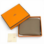 Hermes Compact Silk in Etoupe Veau Silver Round Zip Wallet Coin Case — view 2