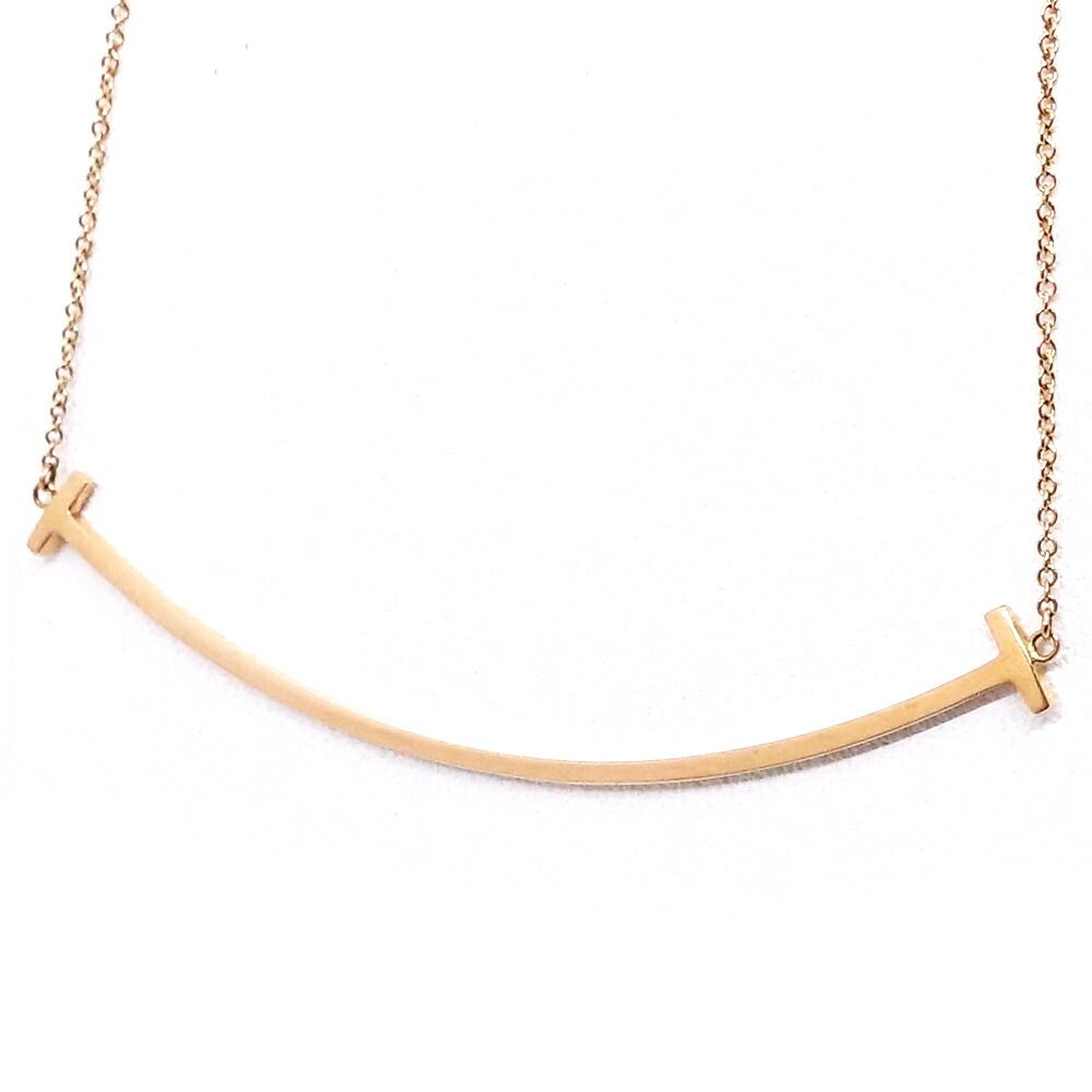Tiffany & Co 18k Pink Gold T Smile Necklace Large Pendant Bullion — view 2