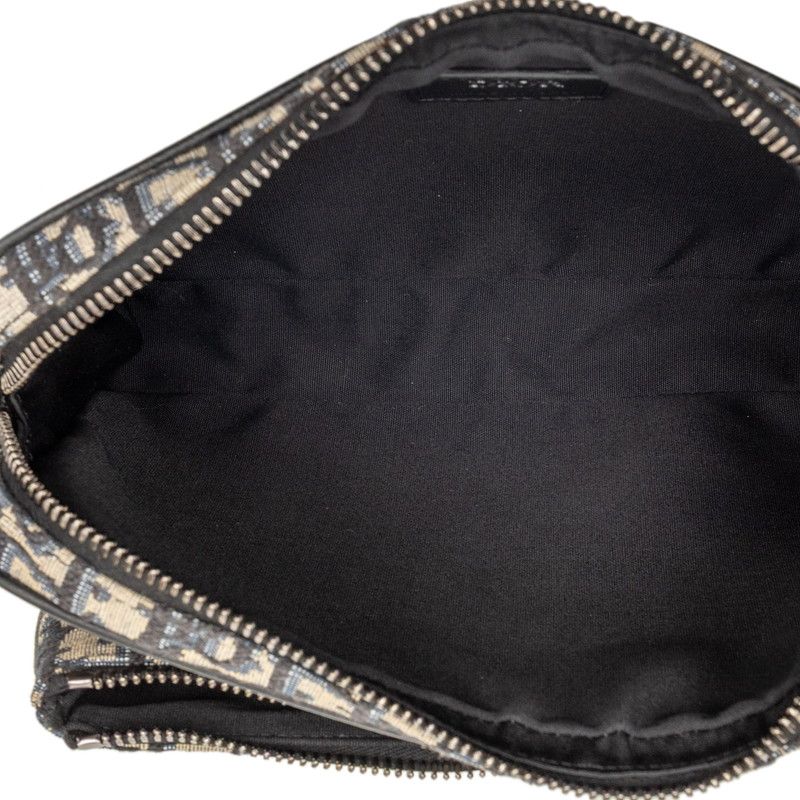 Dior Oblique Saddle Jacquard Crossbody Shoulder Bag Beige Black Fabric Leather — view 4