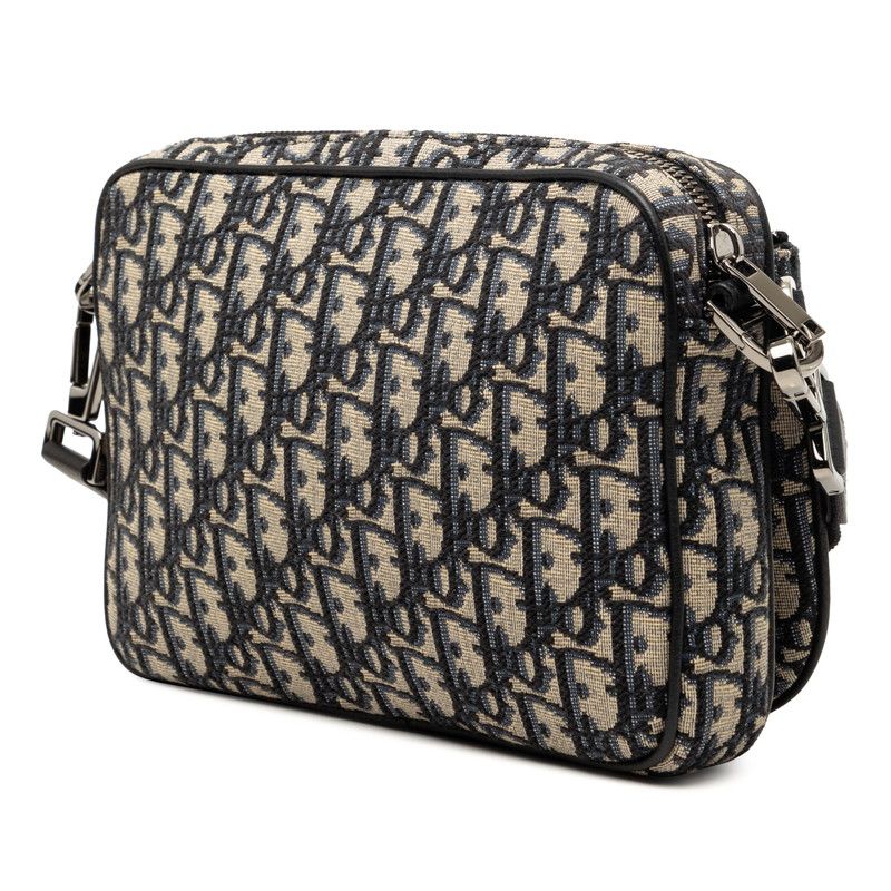 Dior Oblique Saddle Jacquard Crossbody Shoulder Bag Beige Black Fabric Leather — view 2