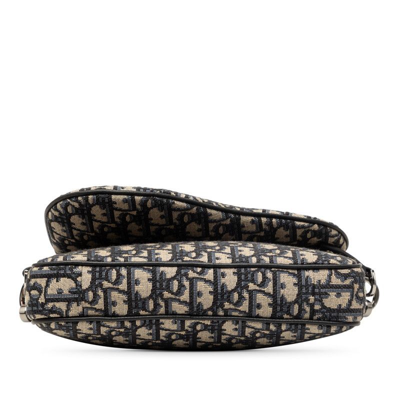 Dior Oblique Saddle Jacquard Crossbody Shoulder Bag Beige Black Fabric Leather — view 3
