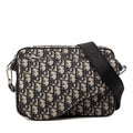 Dior Oblique Saddle Jacquard Crossbody Shoulder Bag Beige Black Fabric Leather