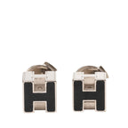Hermes Cage Cube Stud Earrings Black Silver Metal