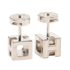 Hermes Cage Cube Stud Earrings Black Silver Metal — view 3