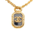 Chanel CC Logo Plate Chain Pendant Gold Black Plated