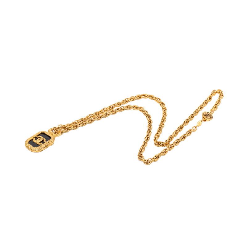 Chanel CC Logo Plate Chain Pendant Gold Black Plated — view 2