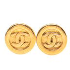 Chanel CC Logo Round Earrings Gold Plated