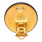 Chanel Clover Motif Vintage Round Earrings 93 Black Gold Plated Plastic — view 3