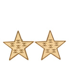 Chanel CC Logo Star Motif Earrings 01 Gold White Plated
