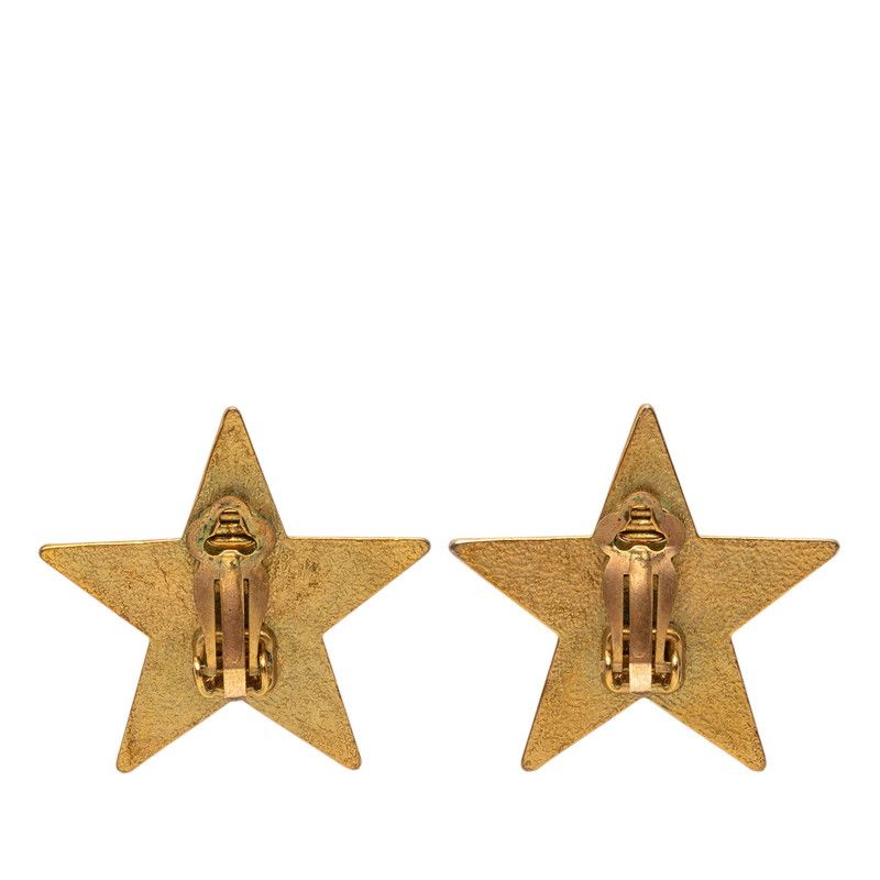 Chanel CC Logo Star Motif Earrings 01 Gold White Plated — view 2