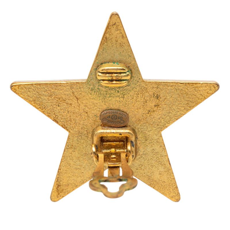 Chanel CC Logo Star Motif Earrings 01 Gold White Plated — view 3