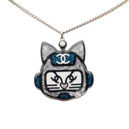 Chanel CC Logo Cat Robot Choupette Chain Pendant 17 Silver Blue