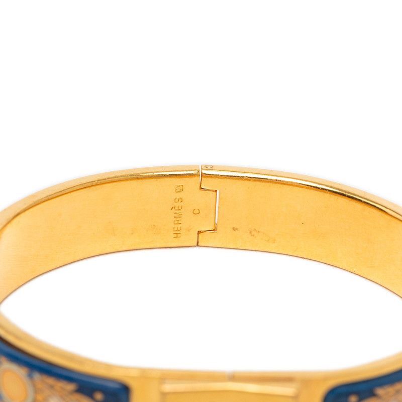 Hermes Enamel PM Cloisonne Bracelet Gold Blue Plated — view 4
