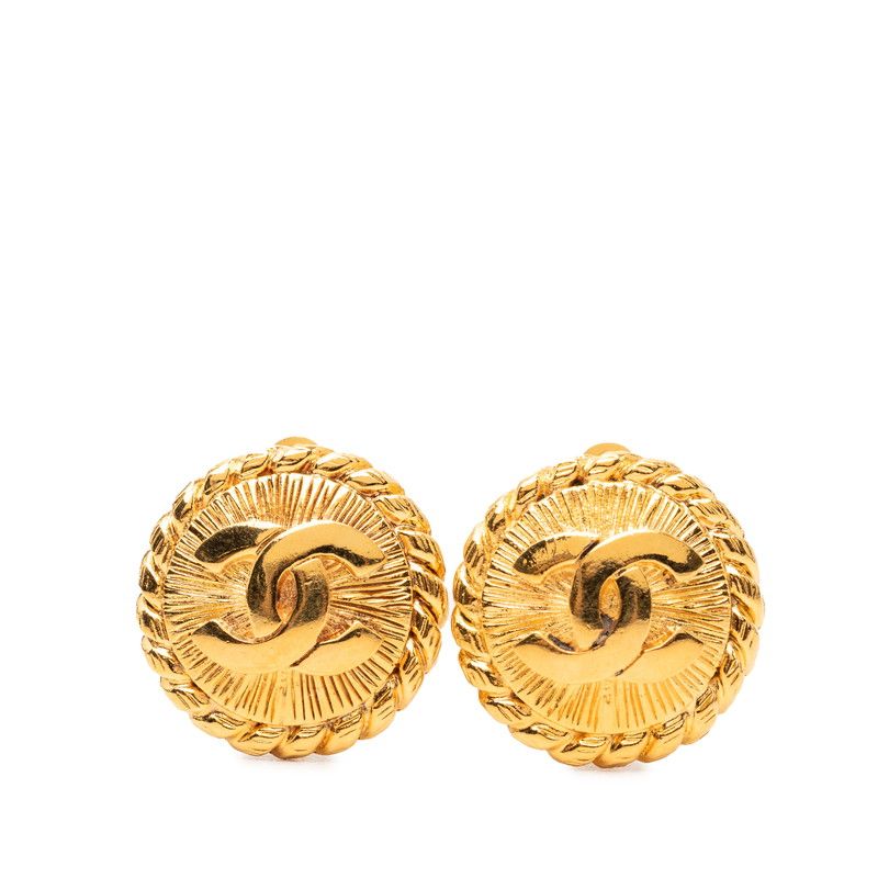 Chanel CC Logo Round Earrings Gold Plated