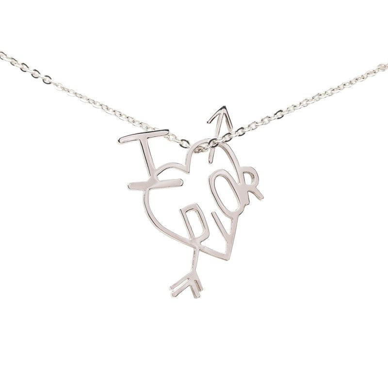 Dior I Love Heart Arrow Chain Pendant Silver Metal