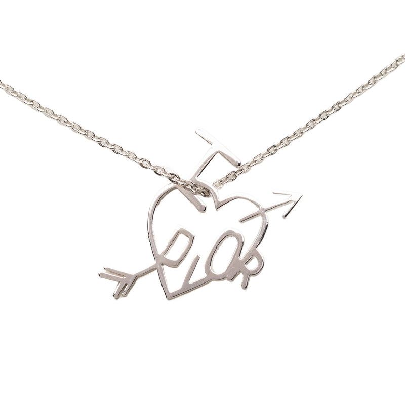 Dior I Love Heart Arrow Chain Pendant Silver Metal
