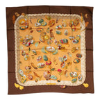 Hermes Carre 90 Couvee D'hermes Egg Scarf Large Brown Beige Silk