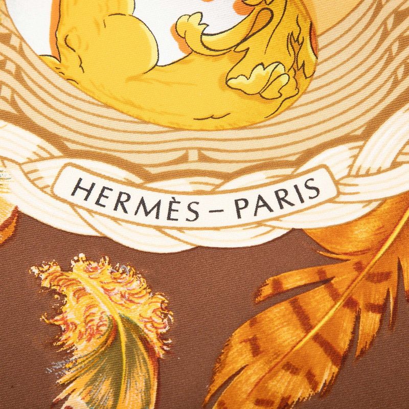 Hermes Carre 90 Couvee D'hermes Egg Scarf Large Brown Beige Silk — view 8