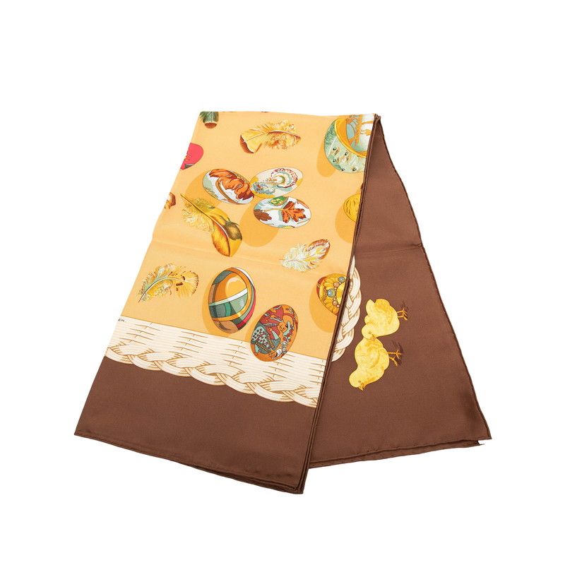 Hermes Carre 90 Couvee D'hermes Egg Scarf Large Brown Beige Silk — view 2