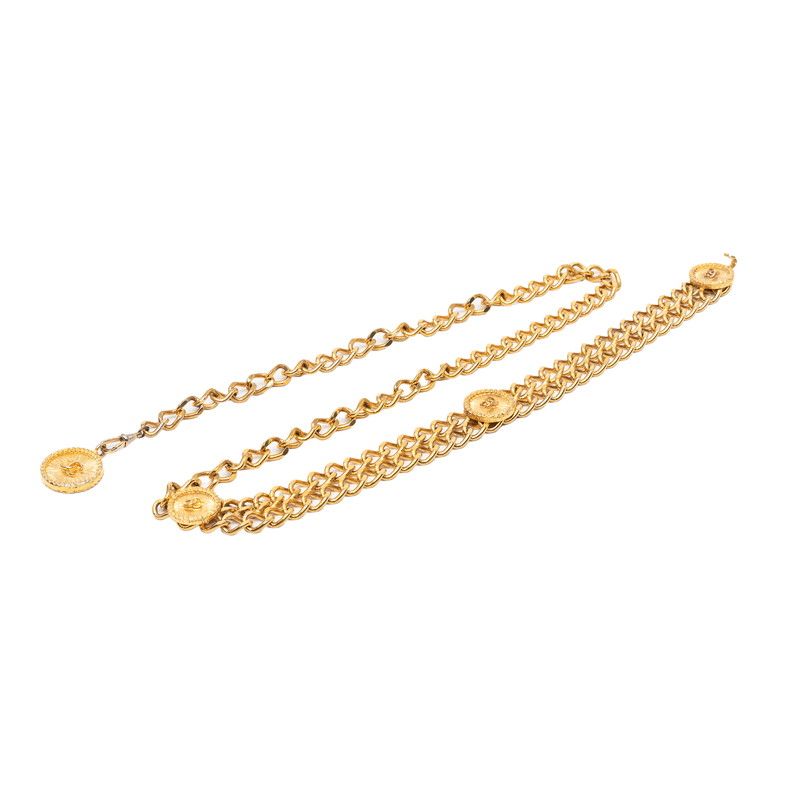 Chanel CC Logo Coin Motif Chain Belt Gold Plated