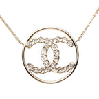 Chanel CC Logo Round Necklace Gold Plated Rhinestone