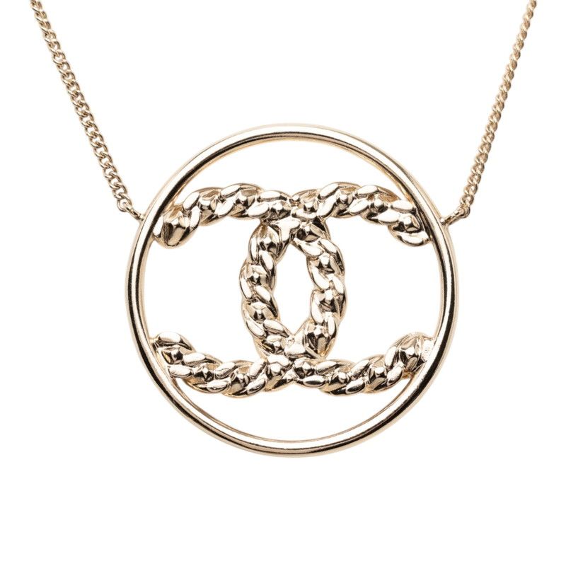 Chanel CC Logo Round Necklace Gold Plated Rhinestone — view 2