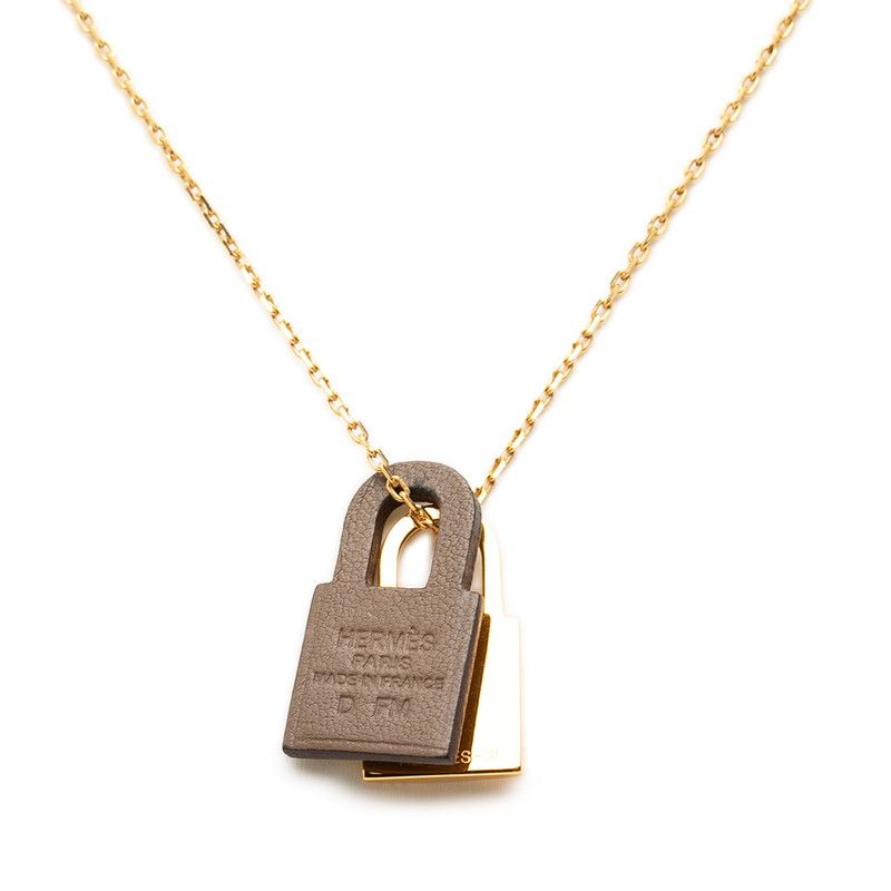 Hermes O'Kelly PM Pendant Gold Etoupe Gray Plated Swift — view 2