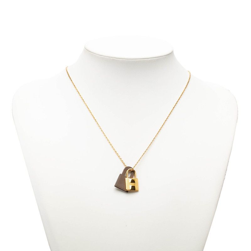 Hermes O'Kelly PM Pendant Gold Etoupe Gray Plated Swift — view 6