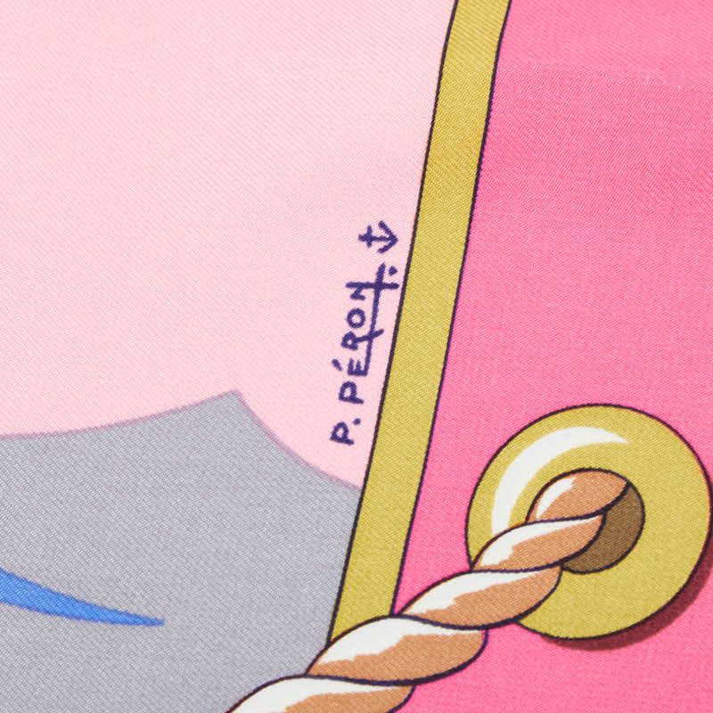 Hermes Carre 90 Grand Large Scarf Large Pink Multicolor Silk — view 4