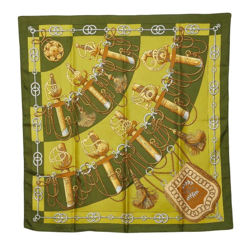 Hermes Carre 90 Cliquetis Scarf Large Green Silk