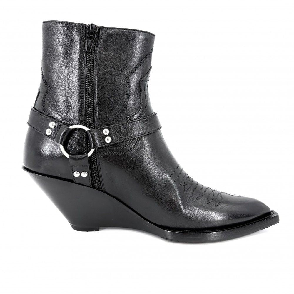 Celine Boots Moon Short Shoes 39 Leather Black Silver — view 2
