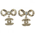 Chanel Earrings Ribbon CC Logo Swing Rhinestone Gold