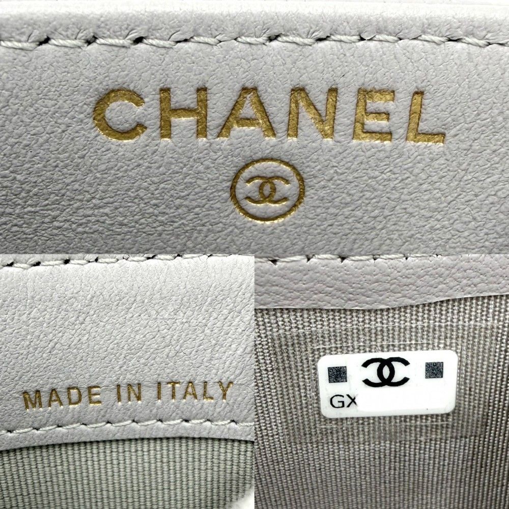 Chanel Card Case Quilted CC Logo Set Era Classic Holder Lambskin Gray Gold — view 5