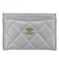 Chanel Card Case Quilted CC Logo Set Era Classic Holder Lambskin Gray Gold