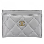 Chanel Card Case Quilted CC Logo Set Era Classic Holder Lambskin Gray Gold