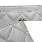 Chanel Card Case Quilted CC Logo Set Era Classic Holder Lambskin Gray Gold — view 8