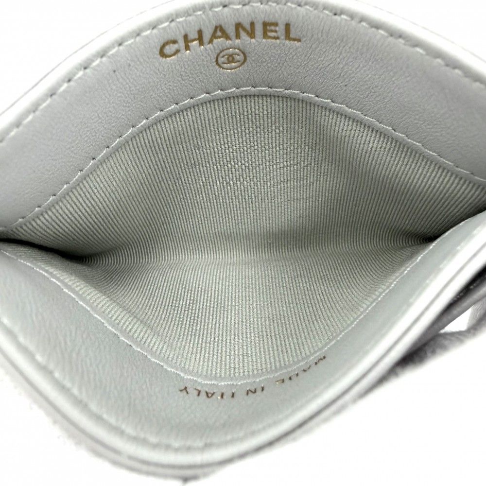 Chanel Card Case Quilted CC Logo Set Era Classic Holder Lambskin Gray Gold — view 4