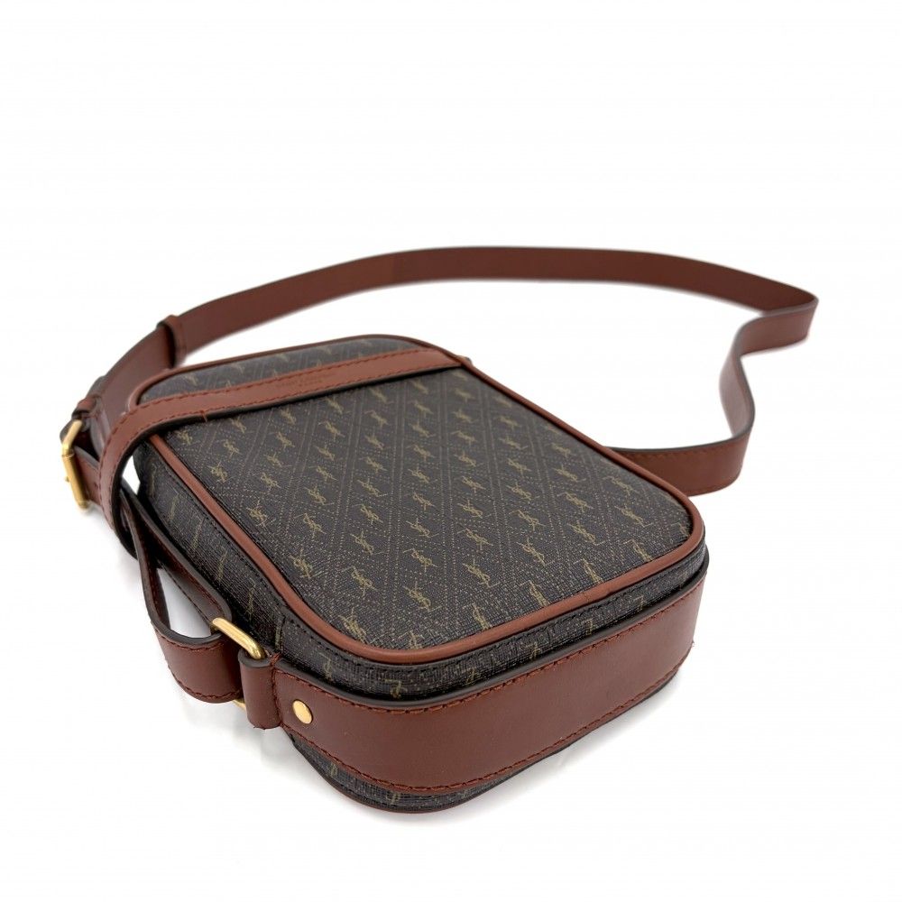 Saint Laurent Paris Shoulder Bag YSL Logo Crossbody Leather Brown Gold — view 3