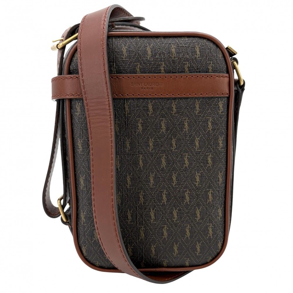 Saint Laurent Paris Shoulder Bag YSL Logo Crossbody Leather Brown Gold