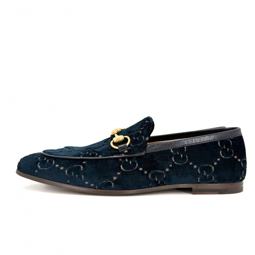 Gucci Loafers Horsebit GG Velvet 6 Sizes Velour Navy Antique Gold — view 3
