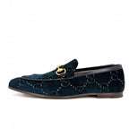 Gucci Loafers Horsebit GG Velvet 6 Sizes Velour Navy Antique Gold — view 3