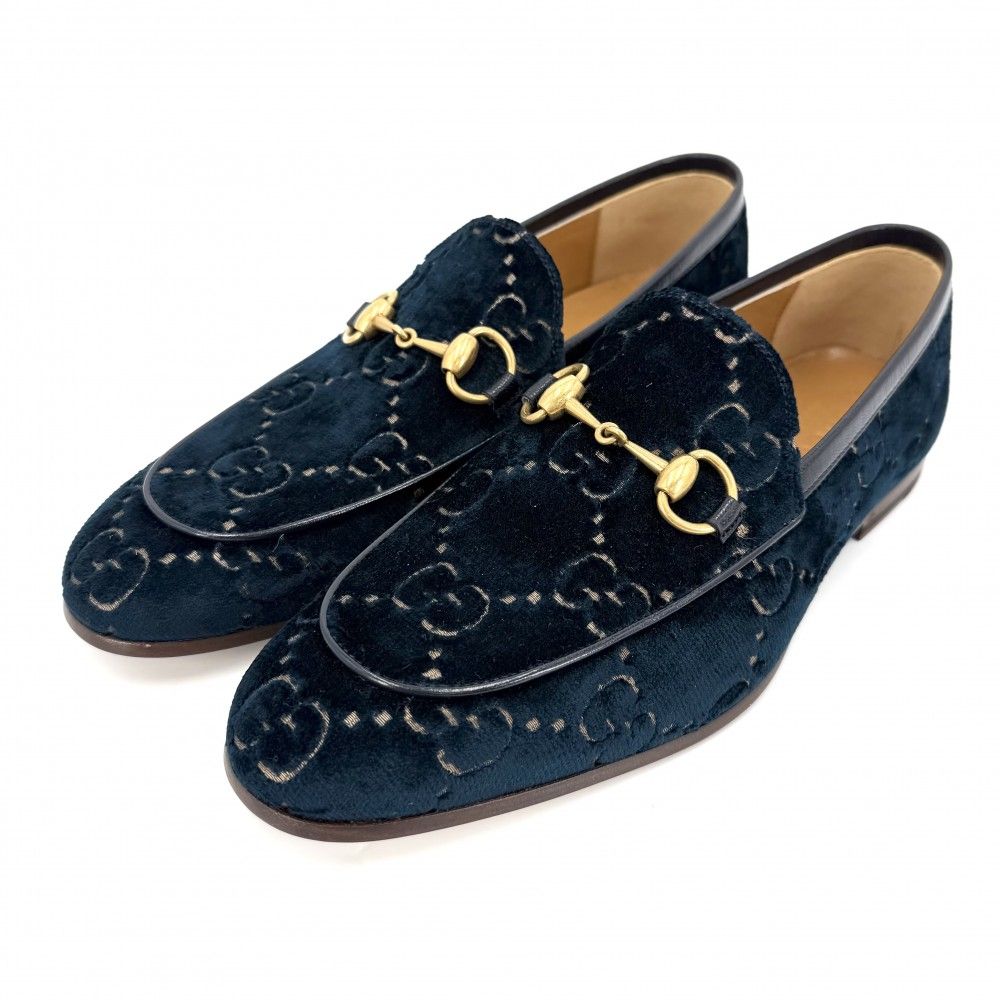 Gucci Loafers Horsebit GG Velvet 6 Sizes Velour Navy Antique Gold