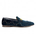 Gucci Loafers Horsebit GG Velvet 6 Sizes Velour Navy Antique Gold — view 2