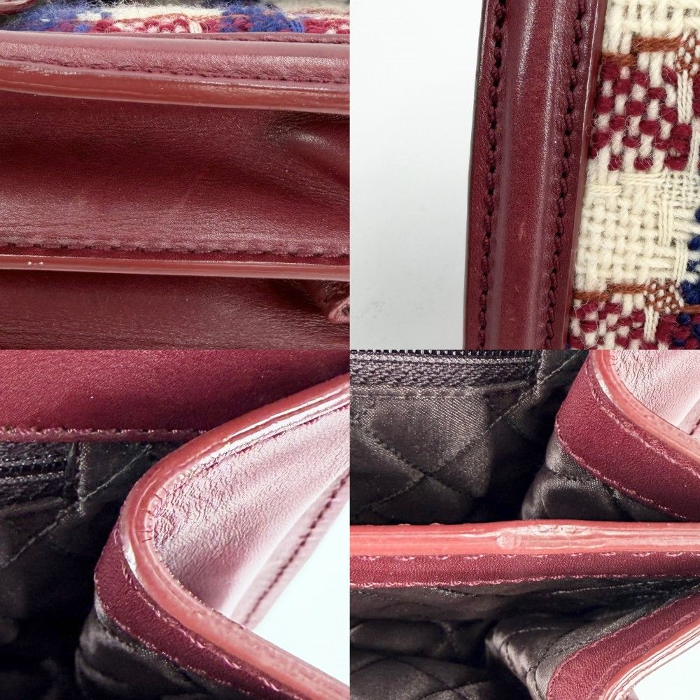 Chanel Shoulder Bag CC Logo Check Tweed Leather Red Silver — view 7