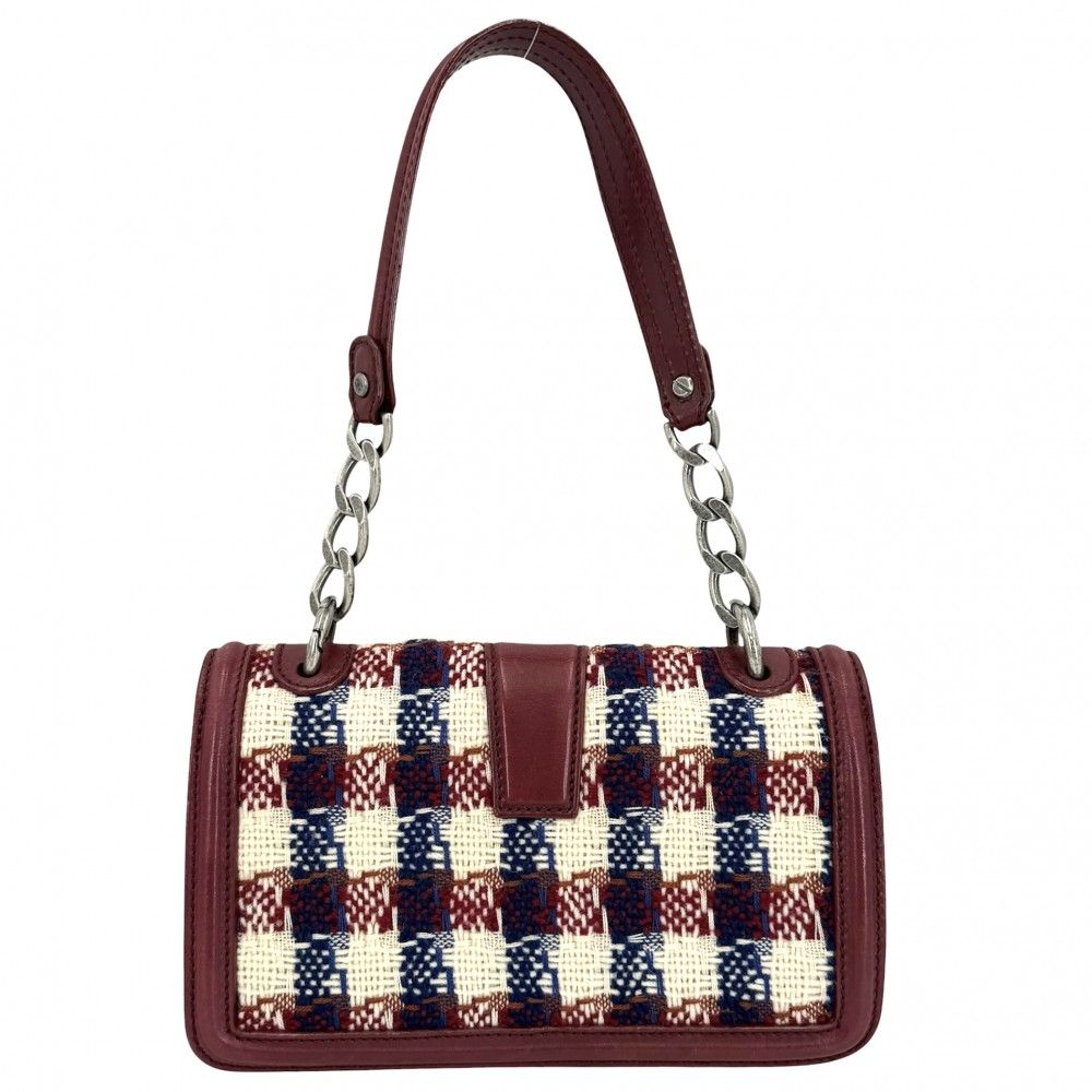 Chanel Shoulder Bag CC Logo Check Tweed Leather Red Silver — view 2