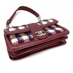 Chanel Shoulder Bag CC Logo Check Tweed Leather Red Silver — view 3