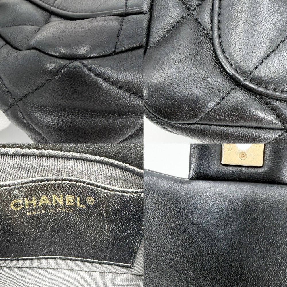 Chanel Shoulder Bag Quilted CC Logo Bag Chain Square Lambskin Black Gold — view 6